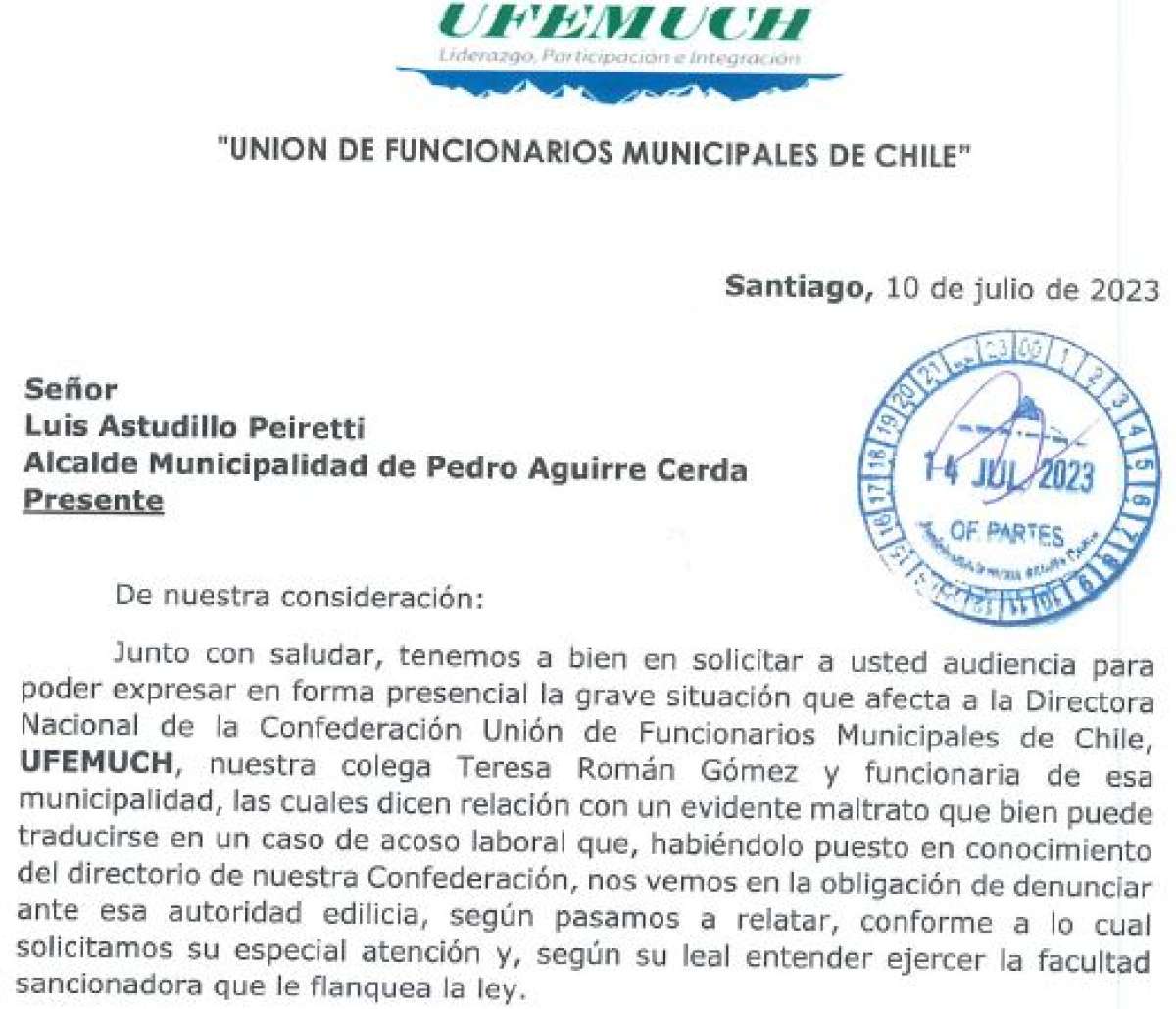 Directorio Nacional de Ufemuch rechaza radicalmente toda situacion de acoso en comuna de Pedro Aguirre Cerda